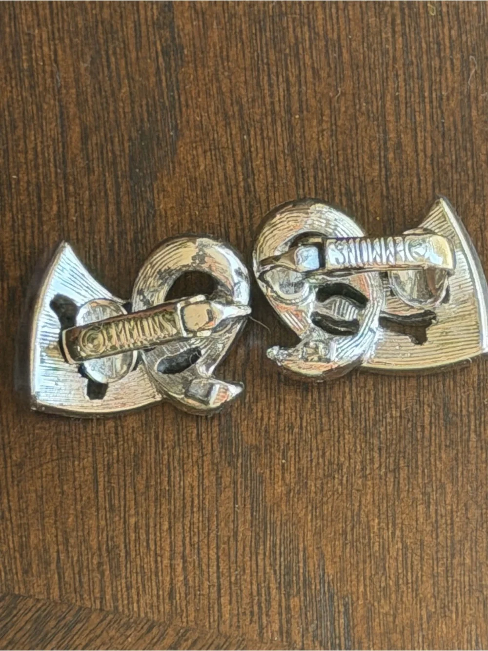 Emmons Silver-Tone Champagne Rhinestone Swirl Leaf Clip-On Earrings Vintage